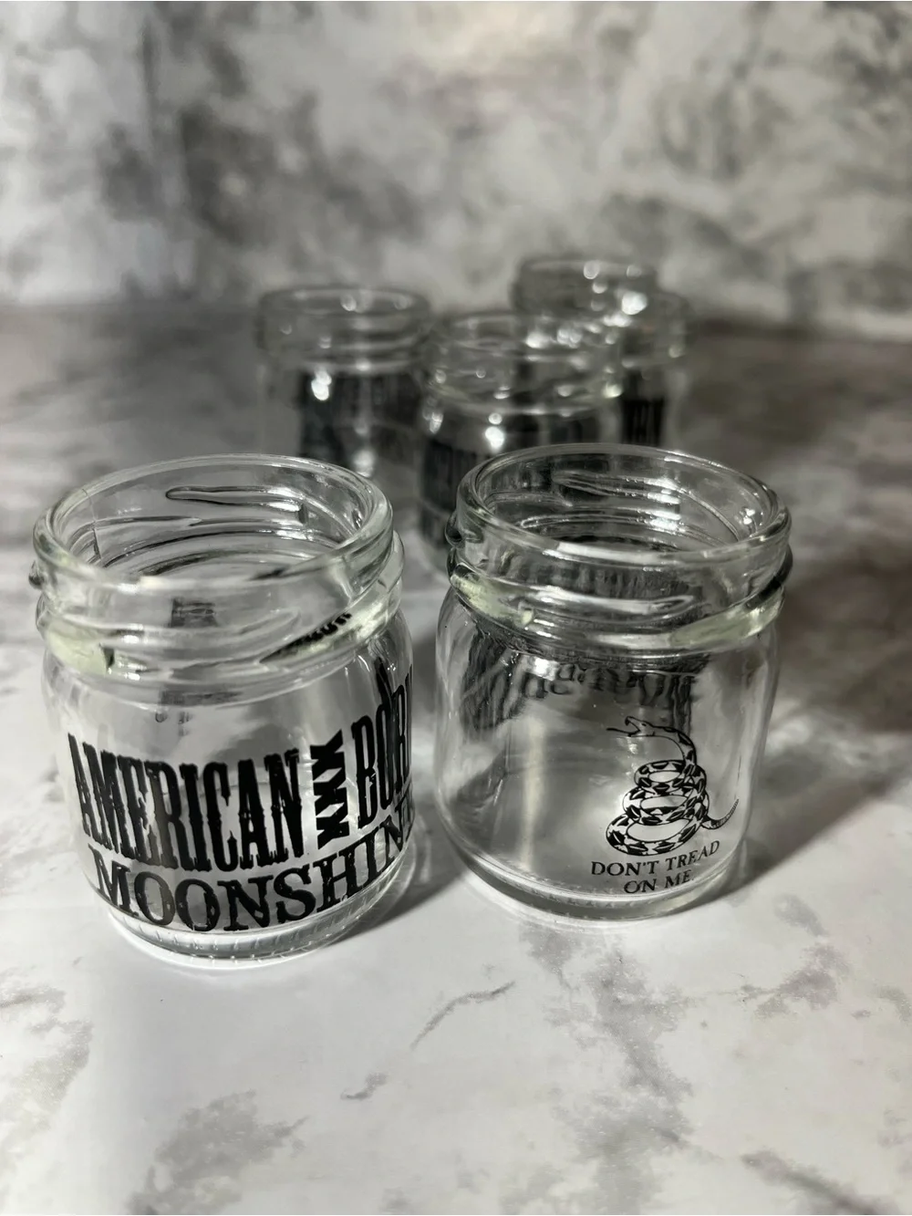 American Born Moonshine Clear Glass Shot Jars (Set)of 6